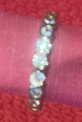 Gold Eternity Ring, with large and small crystals all around, size 5