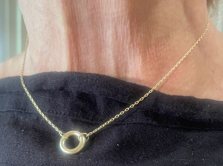 Gold Necklace, Circular Pendant with 4 crystals