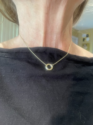 Gold Necklace, Circular Pendant with 4 crystals